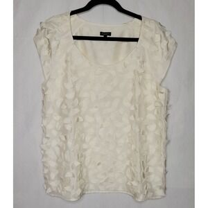 Talbots Womens Ivory 100% Silk Textured Applique Scoop Neck Blouse Top